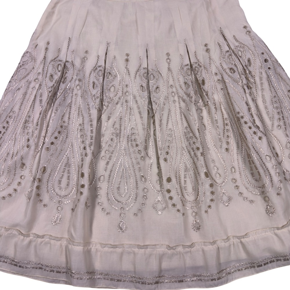 Vtg Y2K Talbots 14Petite Ivory Cotton Embroidered Eyelet A-Line Midi Skirt Lined - Picture 2 of 8